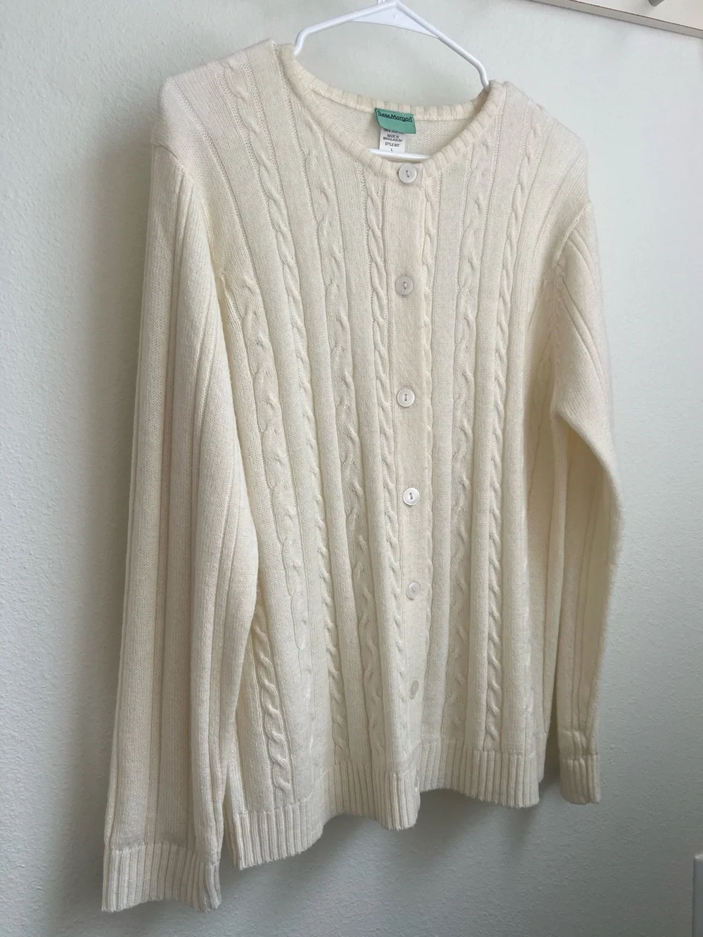 Sara Morgan Cream Cable-Knit Cottage Core Cardigan